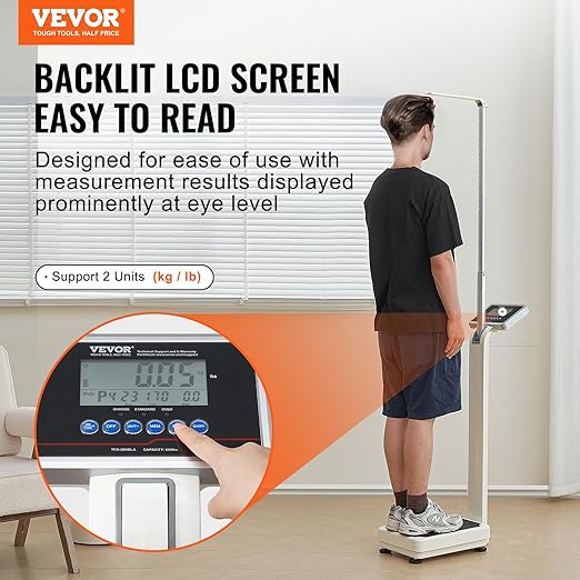 VEVOR Medical Digital Scale, Professional Physician Scale for Weight Height, Multi-Function Medical Physician Scale with Built-in Height Rod, 2 Unit (kg/lb), BMI for Home Hospital Gym, 660LBS Capacity