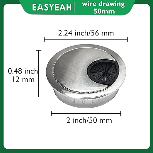 2 Pcs Desk Grommet 2" / 50 mm, Desk Cord Hole Cover, Cable Grommet Metal Zinc Alloy Materilal, Desk Hole Grommet for Home & Office Pc, Detachable Cable Cord Organizer-Brushed Silver