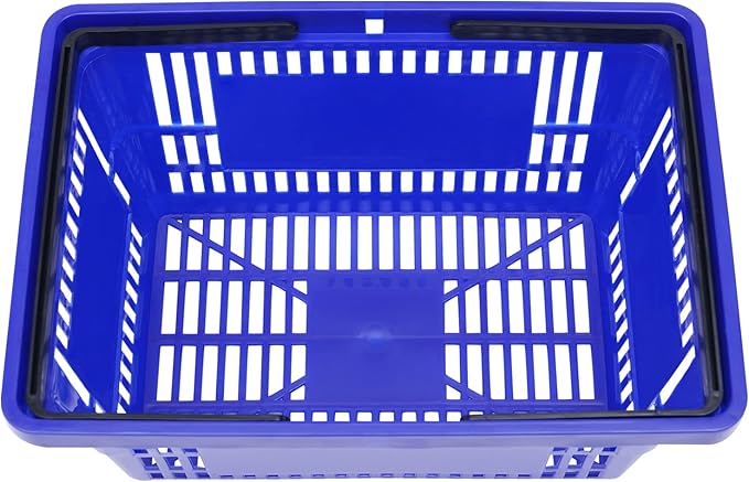 12PCS Shopping Baskets with Handles, 21L Plastic Grocery Basket for Retail Store, Supermarket, Grocery Shopping |17" x 12" x 9" Portable Shop Basket (Blue)