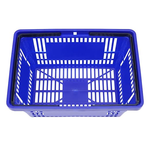 12Pcs 18L Shopping Baskets with Handles, Portable Plastic Retail Grocery Baskets Large Capacity for Stores, Supermarket, Retail, Groceries Shopping (Blue)