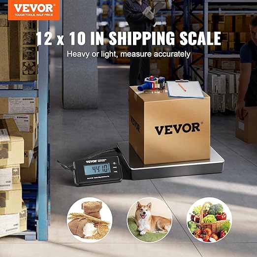VEVOR Digital Shipping Scale, 440 lbs x 1.7 oz. Heavy Duty Postal Scale with Timer, Tare Function, HD LCD Screen Portable Package Scale for Luggage, Home, Post Office, AC/DC Powered, FCC Listed