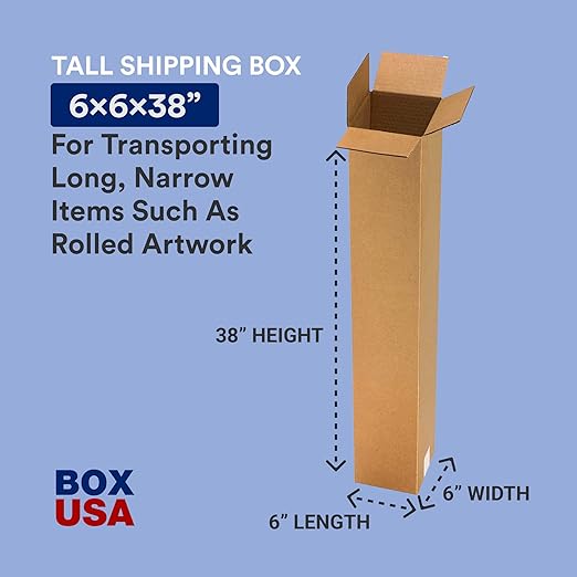 BOX USA 6x6x38 Tall Corrugated Boxes, Tall, 6L x 6W x 38H, Pack of 25 | Shipping, Packaging, Moving, Storage Box for Home or Business, Strong Wholesale Bulk Boxes
