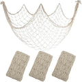 3 Pack Fish Net Decorations - 80x40 Inch Beige Fishing Net Decor for Priate Under The Sea Hawaiian Beach Themed Party, 3mm Thick Natural Cotton Nautical Netting for Party Wall Table Ceiling Decor
