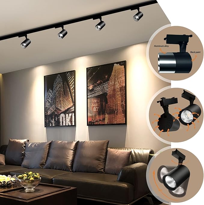 Super-Bright 25W 2000lm J&L Type LED Black Track Lighting System,3000K Warm Light Dimmable Brightness,with 13 FT Track Rails and Ceiling Spotlight Fixture Installation Package