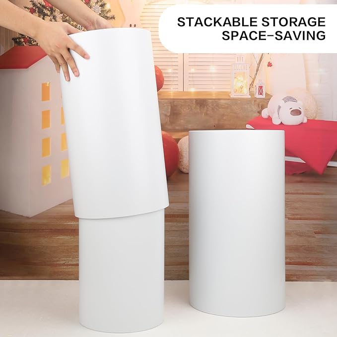 Cylinder Stands for Party, 3Pcs/5Pcs Set, Sturdy Metal Round Pedestal Stands for Wedding Party Art Decor, Dessert Table (White-5pcs)
