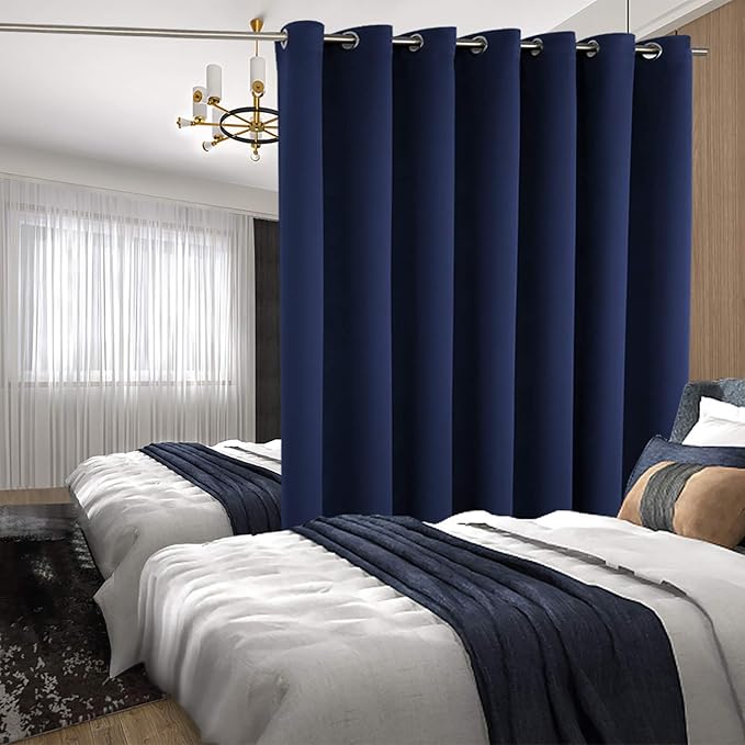 BGment Navy Sliding Door Curtain 108 Inch Long - Wide Room Darkening Room Divider Curtain for Bedroom Privacy Themral Insulated Grommet Separator Drape, 1 Panel, 100 X 108