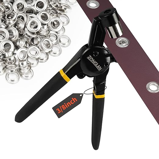 Grommet Tool Kit, 3/8 Inch Handheld Eyelet Kit Hole Punch Grommet Eyelet Press Pliers with 300 Silver Anti-Rust Grommets for Tarp Leather Fabric Tent and So On