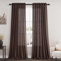 Nanspring Coffee Boho Curtains for Bedroom Back Tab Rod Pocket Semi Sheer Linen Curtains 90 Inches Long 2 Panel Set Light Filtering Neutral Farmhouse Lightweight Drapes for Living Room 52x90
