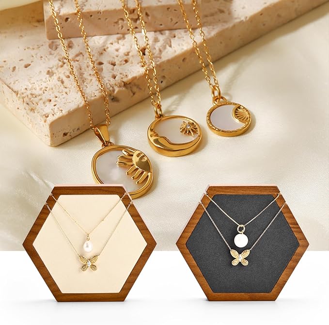 Solid Wood Hexagon Necklace Holder Stand Retail Hanging Jewelry Necklace Stand Display for Vendors(Grey)