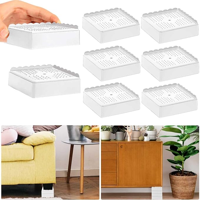 Bed Risers 1 inch, 2 inch, 3 inch, 4 inch Heavy Duty, Adjustable Furniture Riser for Table Desk Couch Sofa Chair Recliner Leg Frame Dorm, Stackable Bed Raisers Blocks (White 6 Pack, 1 inch)