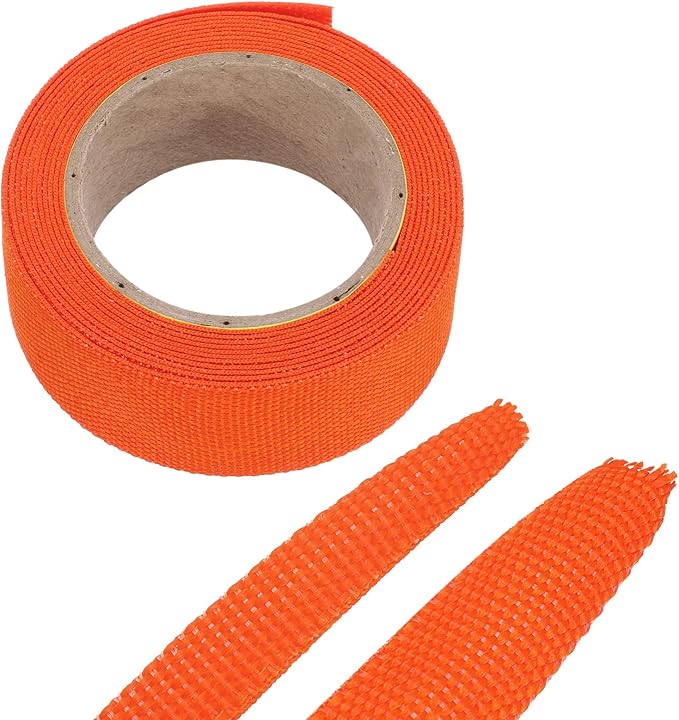 MECCANIXITY Braided Cable Sleeves Heat Shrinkable Fabric Sleeving, 7/8" 10ft Orange 2:1 Ratio Heat Shrinkable Cord Protector for Harness Cable, Network Cable Protection, Cable Management