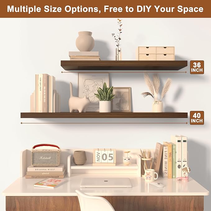 12 Inch Deep Floating Shelves for Wall 3 Pack Floating Shelfs Large Storage Space Wall Decor Display Shelf for Bathroom Living Room Bedroom Kitchen 30" W x 12" D x 1.2" H Walnut