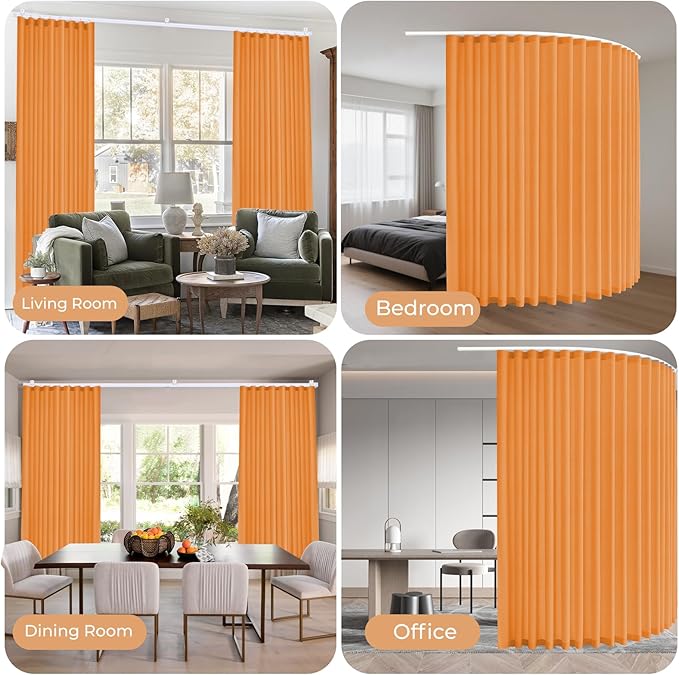 Faux Linen Semi Sheer Extra Wide Room Divider Curtain with Flexible Curtain Track, Light Filtering Privacy Drapes for Sliding Glass Door, Living Room Bedroom, Sunset Orange,100" W x 108" L,1 Panel