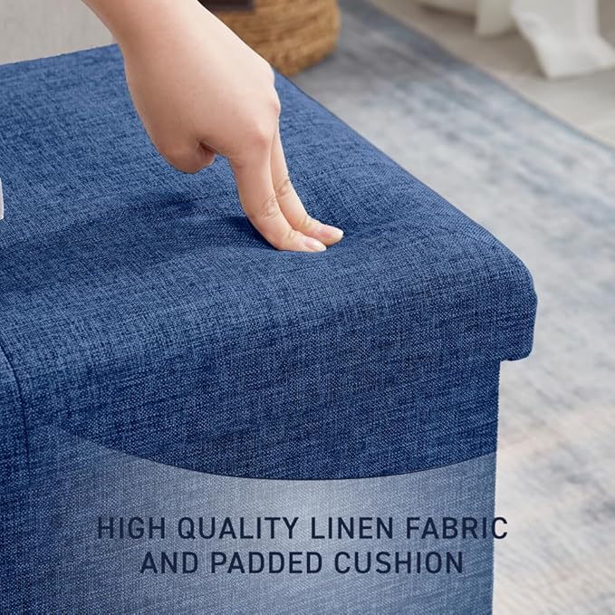 Ornavo Home 43 Inch Folding Storage Ottoman with Storage Bench, Long Large Storage Ottoman Bench, Storage Chest, Foot Rest Stool, Bedroom Bench with Storage - (Navy)