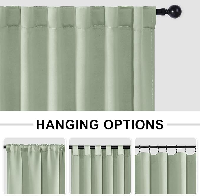 Hiasan Patio Sliding Door Room Divider Curtain Privacy Blackout Thermal Insulated Curtains with Back Tab & Rod Pocket for Bedroom Partition, Living Room Shared Office(100 x 96 Inches, Bean Green)