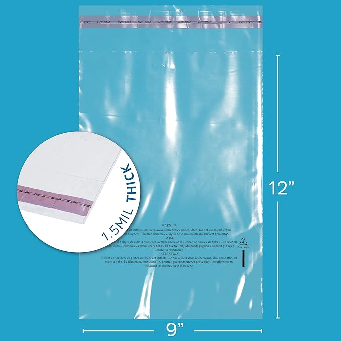 11" x 14" Self Seal Resealable Poly Bags - Case of 100, Peel & Seal Reclosable Polybags with suffoaction Warning and Adhesive Strip for Packaging & Shipping Clothes, Shirts & More - GPI