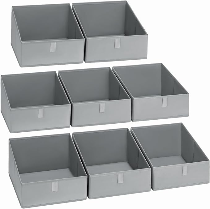 DIMJ Closet Storage Bins 8 Pack - Fabric Trapezoid Closet Organizer Bin, Foldable Storage Baskets for Shelves, Closet Shelf Organizer, Clothing Storage Box for Toys, Books, Towel, Clothes