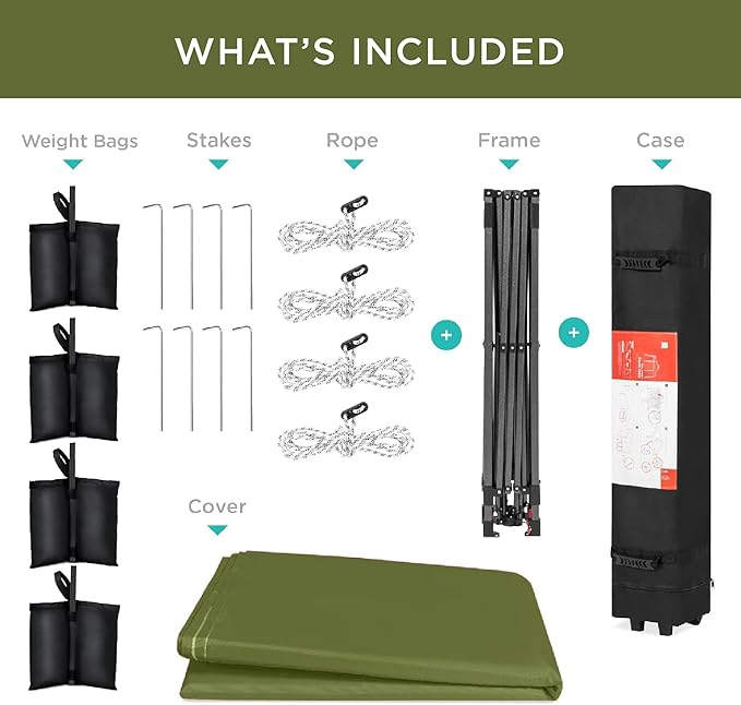 Best Choice Products 10x10ft 1-Person Setup Pop Up Canopy Tent Instant Portable Shelter w/ 1-Button Push, Case, 4 Weight Bags - Olive Green