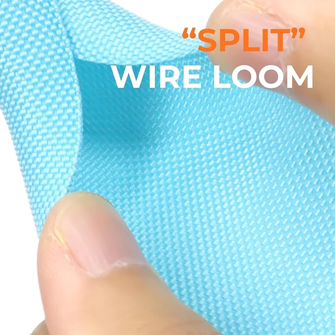 3/16 inch Split Braided Cable Management Sleeve for USB Cable Power Cord Audio Video Cable, Wire Loom Cord Protector from Cat Dog Chewing (Sky Blue, 25FT)