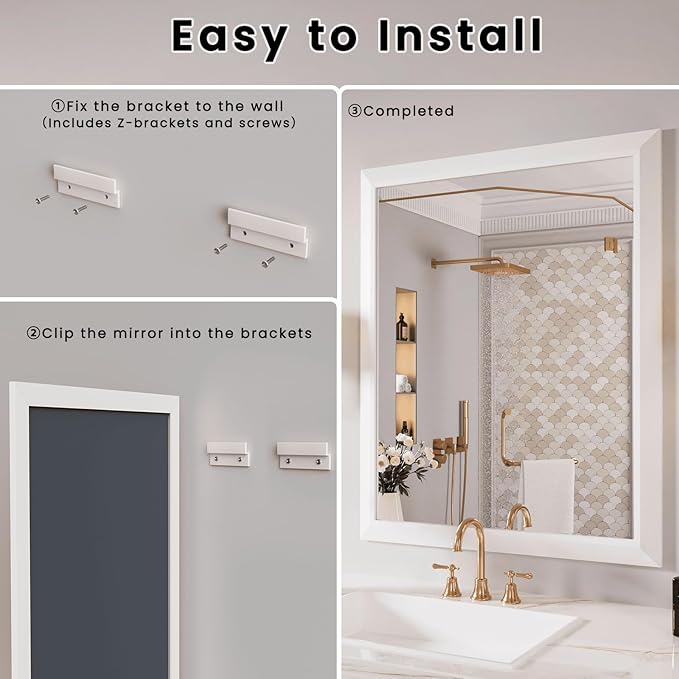 Amorho Bathroom Mirror, 28x32 Inch White Framed Bathroom Mirrors for Over Sink, Wall-Mounted Mirrors for Bedroom, Living Room, Entryway(Horizontal/Vertical).
