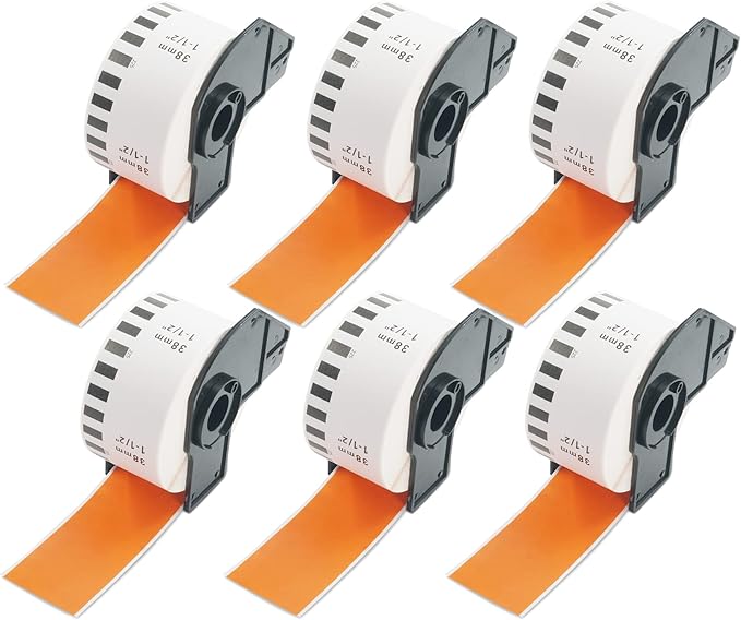 BETCKEY - Continuous Labels Replacement for Brother DK-2225 (1.4 in x 100 ft), Compatible with Brother QL Label Printers [6 Rolls/Continuous Labels, Orange]