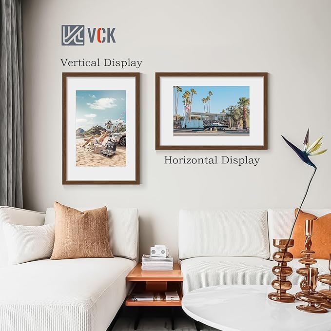 VCK 16x24 Poster Frame 5 Pack - Brown, High-End Wood Picture Frames with Polished Plexiglass, Display 12x18 Photo with Mat or 16x24 without Mat, Art Gallery-Quality, Wall Hanging, Brown