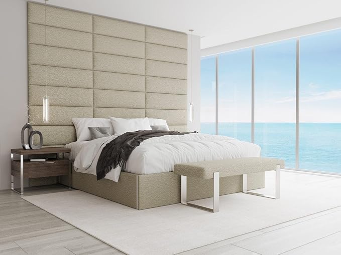 VANT Upholstered Bed Bench - Boucle Beige - Burnished Brass - Contemporary Modern, Bedroom Bench Seat, Hallway, or Entryway