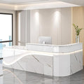 Modern Reception Desk – Front Desk, Reception Counter for Office, Checkout Counter, LED Lighting, Storage, Soft Close Drawers, Custom Logo, Fully Assembled (E,104IN)