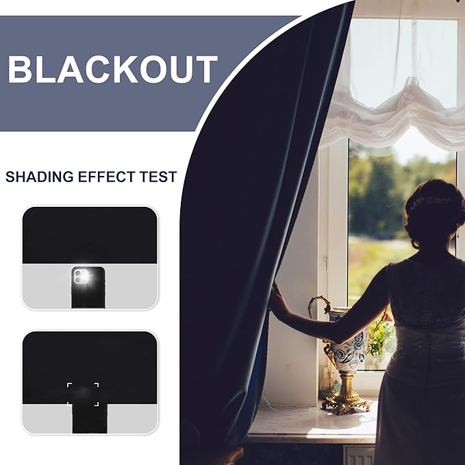 JIUZHEN Blackout Curtains for Bedroom - Thermal Insulated Room Darkening Noise Reducing, 52 x 45 Inch Length Curtains for Living Room, Set of 2 Panels with Tiebacks, Black