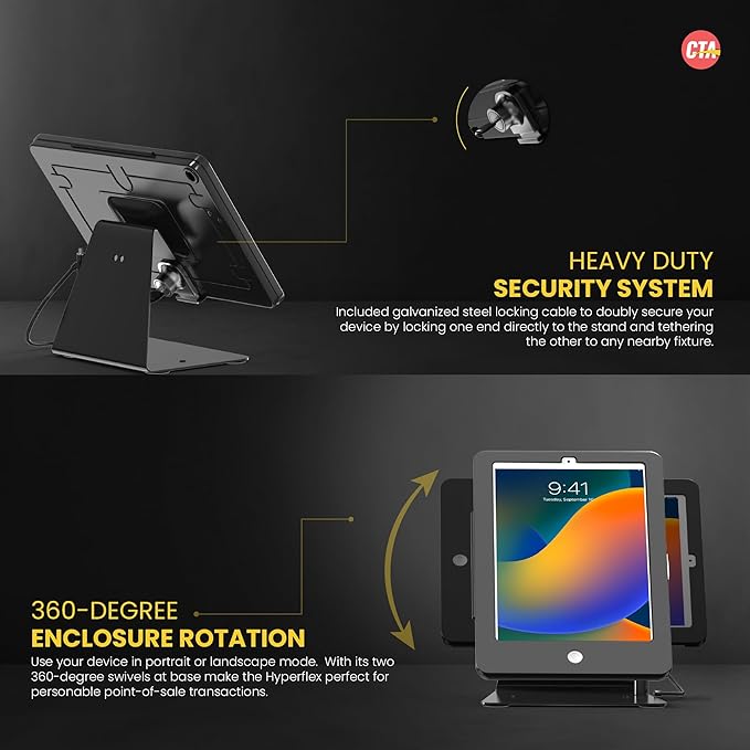 Desktop Anti-Theft Stand – CTA Kiosk Stand with Stylus, Tether, and Aluminum Enclosure for iPad 7th/ 8th/ 9th Gen 10.2,” iPad Air 3, & iPad Pro 10.7” and More (PAD-DASB) - Black