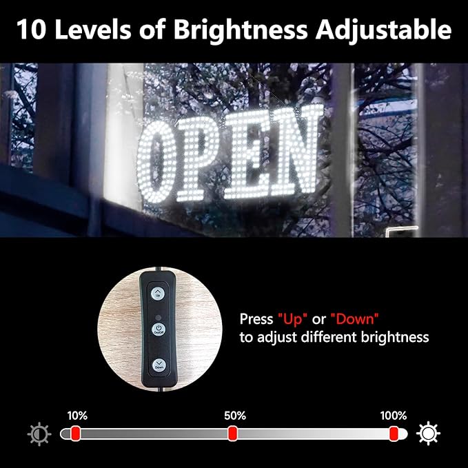 30"x10" Extra Large LED Open Signs for Business with Remote Controlled, 10 Levels Brightness Adjustable Unique Design Super Bright with Chain, High Visibility for Stores Hotel Retail Shop Window Salon