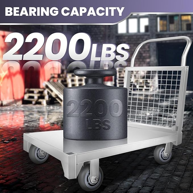 Platform Truck Cart, 4 in 1 Foldable Push Cart with Cage 2200 LBS, Hand Dolly Truck for Grocery Cart on Wheels, Laundry, Storage
