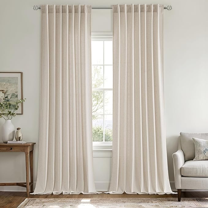 MIULEE Non-See-Through Privacy Curtains 2 Panels, Light Filtering Window Curtains Farnhouse Textured Back Tab Semi Sheer Drapes for Bedroom Living Room, 52 x 96 Inches Long, Linen