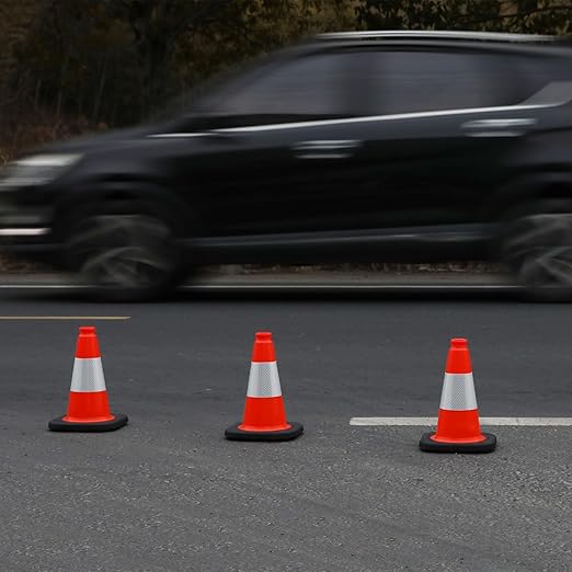 Fluorescent Orange/Green PVC Traffic Cones, Heavy Black Base Parking Lot Cone Structurally Stable Weatherproof Road Construction Safety Cones (8, Orange, 12" Small)