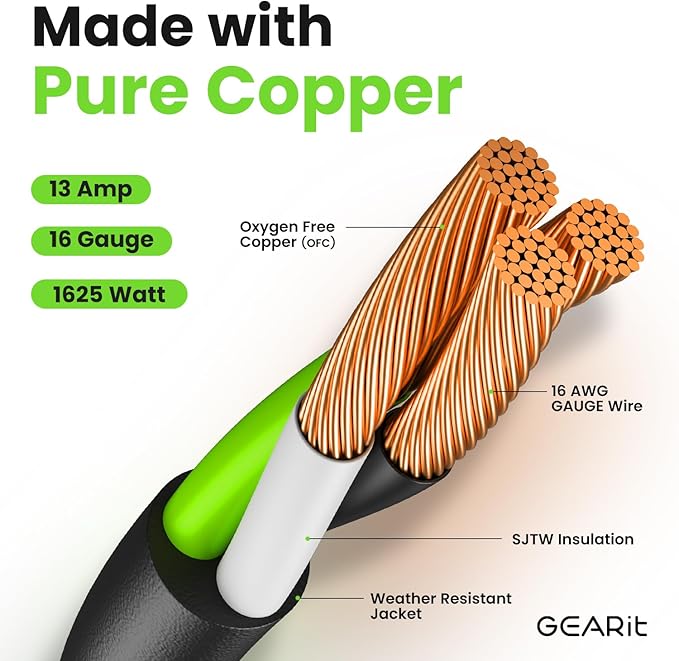 GEARit 360 Rotating Plug Indoor Outdoor Extension Cord Waterproof 50ft - 16 Gauge 16/3 AWG, 13A 1625W, 3 Prong Heavy Duty Extension Cord Weatherproof Power Cable for Outdoor Landscaping, Lights, ETL