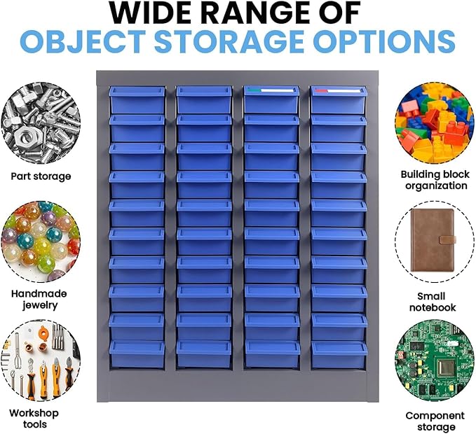 100 Drawer Nut and Bolt Organizer, 21" L X 9" W X 25" H Part Cabinet Bolt and Nut Tool Storage, SPCC Material Bolt Organizer Storage with Shelf and Label for Shop (40 Drawers)