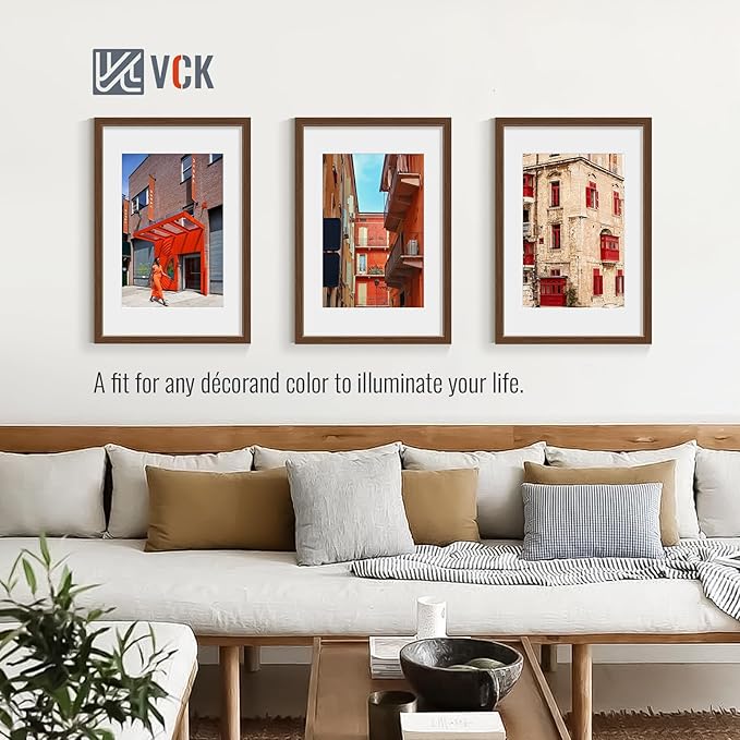VCK 16x24 Poster Frame 2 Pack - Brown, High-End Wood Picture Frames with Polished Plexiglass, Display 12x18 Photo with Mat or 16x24 without Mat, Art Gallery-Quality, Wall Hanging, Brown