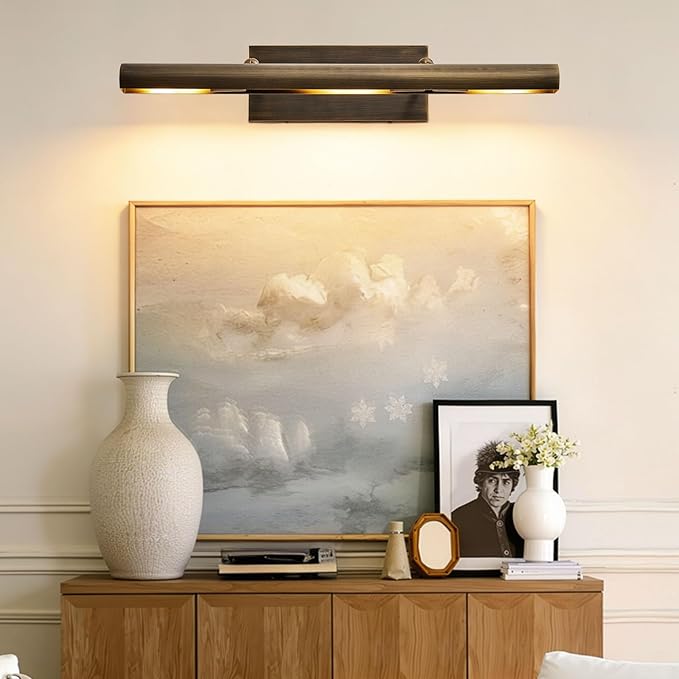Hardwired Aged Brass Picture Light: 24" Rotatable Vintage Antique Bronze Gallery Artwork Lighting Over Pictures Frame - Traditional Copper Museum Art Accent Spotlight for Library Wall Photo Painting