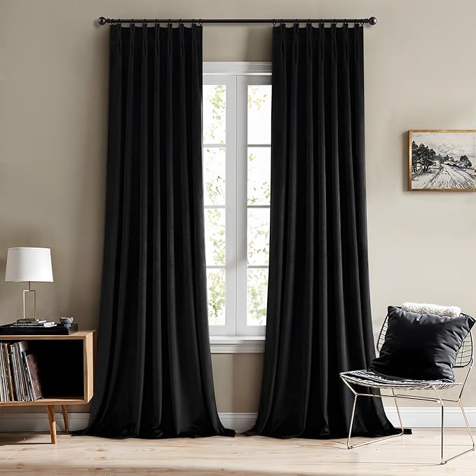 MIULEE Pinch Pleated Black Velvet Blackout Curtains 94 inches Long, Thermal Insulated Pinch Pleat Drapes with Hooks, Luxury Halloween Window Panels for Bedroom Living Room, 2 Panels