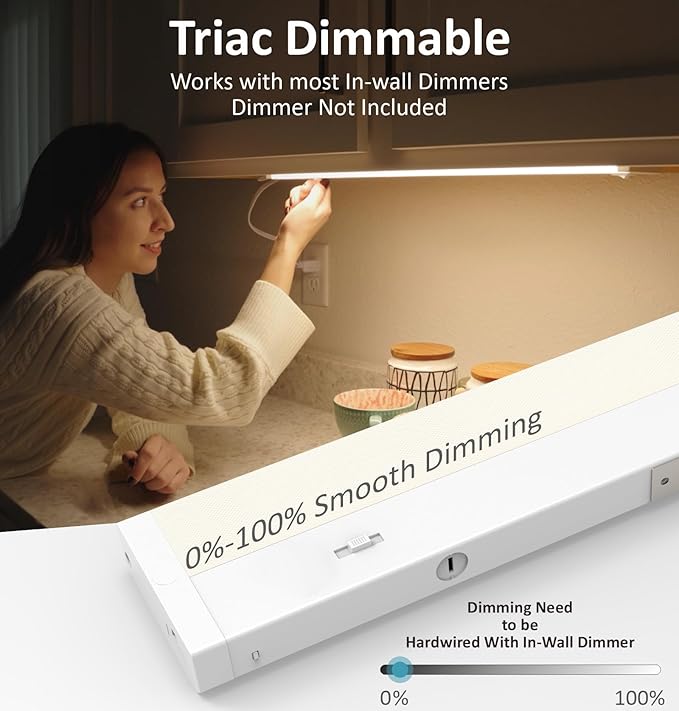 LED Under Cabinet Lighting Hardwired or Plug in, 32 Inch 16W, Dimmable 5 Color 2700K/3000K/3500K/4000K/5000K, Linkable Eyes Care Design Counter Lights for Kitchen, Sink, ETL Listed, White