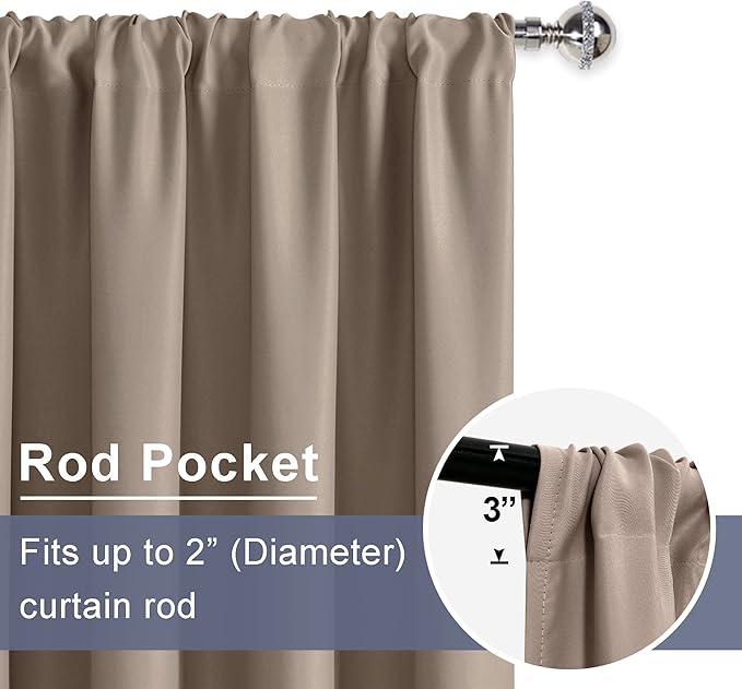 JIUZHEN Blackout Curtains for Bedroom - Thermal Insulated Room Darkening Noise Reducing, 42 x 45 Inch Length Curtains for Living Room, Set of 2 Panels with Tiebacks, Camel
