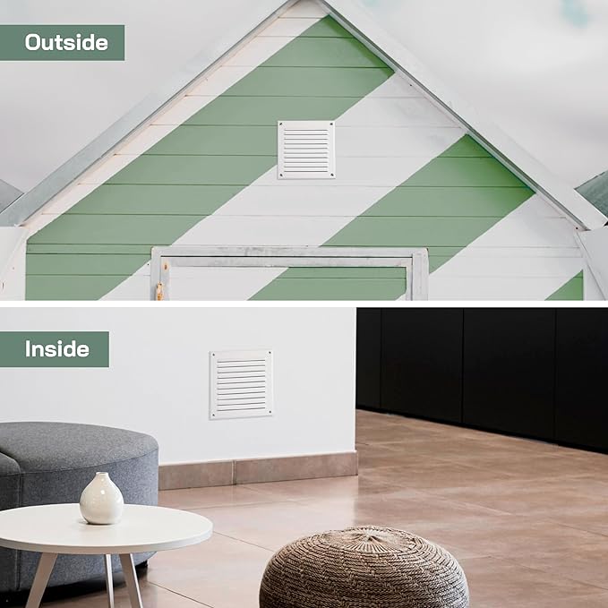 Vent Systems 6 x 6 Inch (Inner) - Pack of 5 - White Metal Soffit Vent Cover - Durable Square Air Vent Grille with Mesh Screen - Weather Resistant Ventilation Grill - Wall & Ceiling Indoor & Outdoor