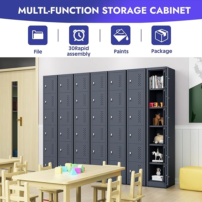 Metal Lockers - 71" Height Steel Lockers for Employees with 6 Door Storage Locker for Employees Gym School Home Office Garage - Assembly Required