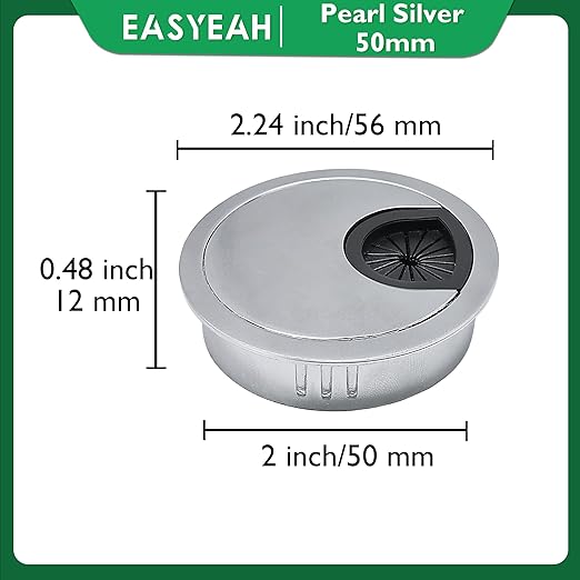 1 Pcs Desk Grommet 2" / 50 mm, Desk Cord Hole Cover, Cable Grommet Metal Zinc Alloy Materilal, Desk Hole Grommet for Home & Office Pc, Detachable Cable Cord Organizer-Matte Silver