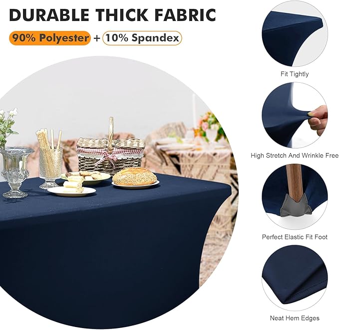 SEPARO 1 Pack 4 Ft Navy Blue Table Cover Fitted Rectangular Tablecloth Stretchable Fabric Table Cloth 4 ft Wrinkle-Free for Party Tradeshows Banquet Weddings Cocktail
