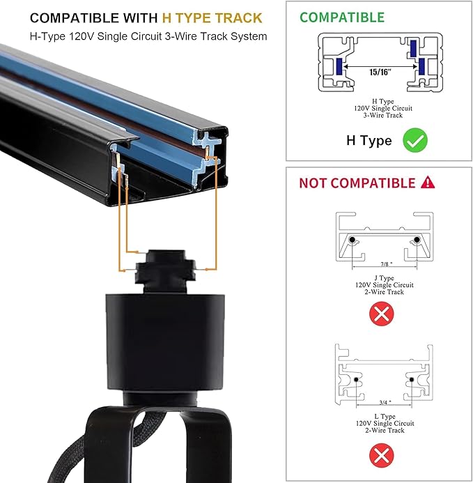 LED Track Lights Head Kits, 10W 6000K Cool White Dimmable 6-Light Black GU10 Lights, Indoor Ceiling Spotlight Fixture with 6.56FT(3.28 * 2) H Type Track Light Rails, Replaceable GU10 Bulb