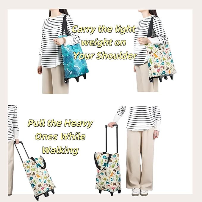 Portable Shopping cart Foldable with Wheels,Folding Shopping Cart Tote Bag Trolley Grocery Carts for Outdoors Reusable Grocery Bags Travel Bag (Flower)