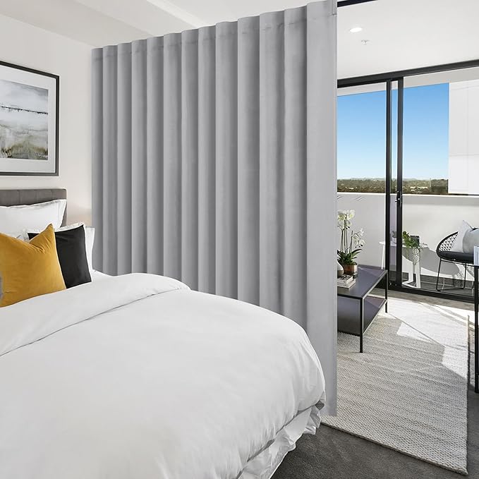 Hiasan Blackout Patio Sliding Door Curtain Extral Wide Thermal Insulated Blind Privacy Room Divider Curtain with Back Tab & Rod Pocket for Bedroom Partition Glass Door(100 x 84 Inches, Silver Grey)