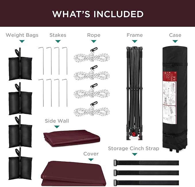 Best Choice Products 10x10ft Easy Pop Up Canopy w/Side Wall, 10 Pockets, Portable Carrying Case, 1-Button Setup, 4 Weight Bags - Burgundy