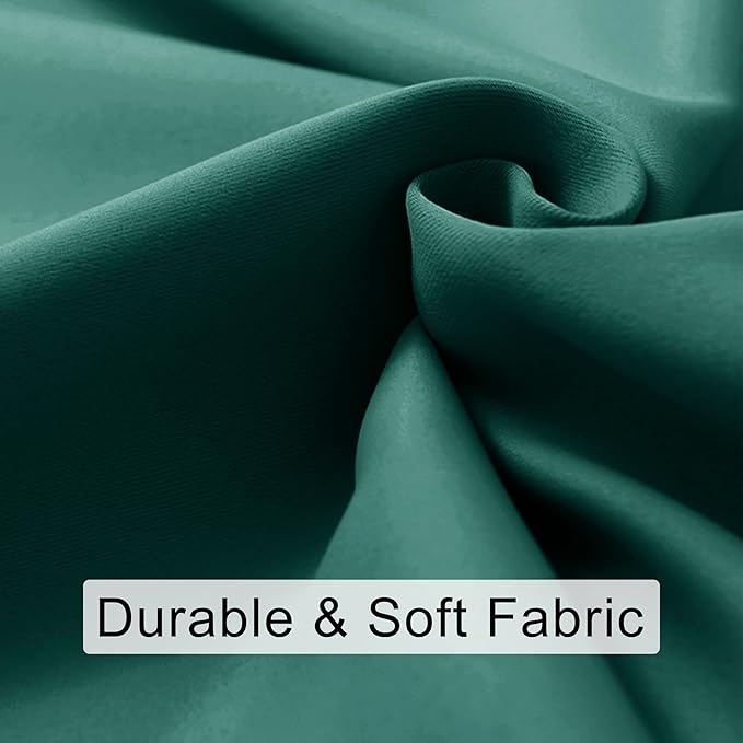 JIUZHEN Forest Green Curtains for Bedroom - Curtain Drapes Set of 2 Panels with Tiebacks, Thermal Blackout Curtains, Room Darkening Rod Pocket Curtains for Dining Room Kids Room, 42 x 72 Inch Length